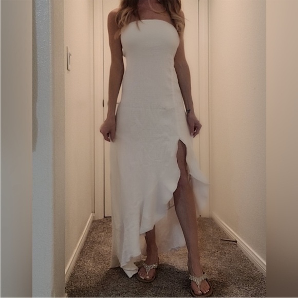 Free People White Strapless Ruffle-Hem Midi Dress - Picture 8 of 8